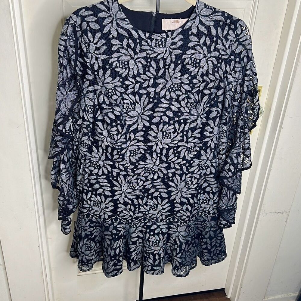 Keepsake The Label Dresses Engage Navy Blue Lace Long Sleeve Dress Large - Picture 3 of 10